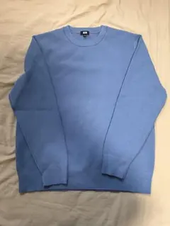 UNIQLO 64ブルー XL ウォッシャブルミラノリブクルーネックセーター