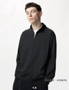 UNIQLO ドライEXUVカットハーフジップTシャツ　L ブラックのサムネイル