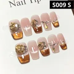 【セール】現品ネイルチップ　ミディアムスクエア　ダイヤマグネットフレンチワンホン