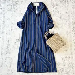 美品 ティッカ TICCA アローズ別注 ノーカラー ストライプシャツワンピース