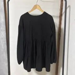 【ELENCARE DUE】エンボス ギャザー チュニック 黒 F 長袖