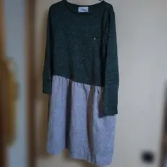 wardrobe 長袖ワンピース ダークグリーン切替のサムネイル