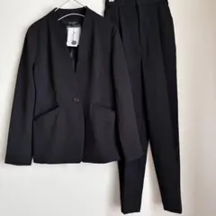 新品☆ナチュラルベーシック　ブラック ノーカラースーツ セットアップ　パンツ