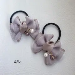 【2個セット】ハンドメイドヘアゴム　リボン　ブラウン