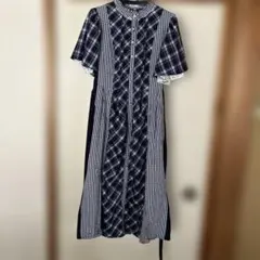 axes femme ワンピース チェック柄 半袖 レースネイビー