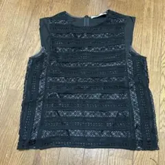 nano universe ブラックノースリーブトップス