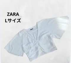 ZARA Vネック ギャザートップス L ホワイト