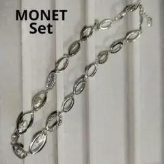 MONETシルバーオーバルリンクネックレスとイヤリングのセット