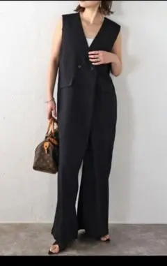 Bonjour Sagan フロント釦リネンライクオールインワン