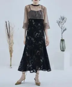 3wayシフォンボレロ&レースキャミドレス 結婚式 ワンピース M ブラック