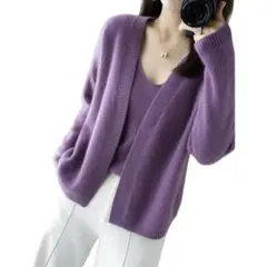 ◾︎ ニット レディース ２セット カーディガン トップス カジュアル 羽織り 紫