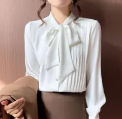 長袖シャツ ブラウス リボン付き 長袖レディース フォーマル トップス ホワイト