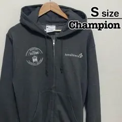 Champion　ジップアップパーカー　S　チャコール　企業ロゴ　USA古着