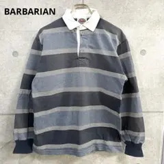 BARBARIAN カナダ製 ラガーシャツ M ボーダー　グレー　ネイビー
