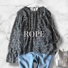 美品 ロペ ROPE フラワープリントブラウス ネイビー 花柄 38 M 綺麗
