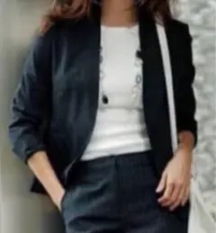 【送込】PLST リネンストレッチカラーレスジャケット ノーカラージャケット