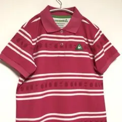 ルコックゴルフ ワンポイント ボーダー 総柄 ポロシャツ 半袖 ピンク M 美品