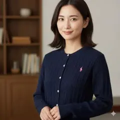 【美品】ポロ ラルフローレン コットン ケーブル カーディガン ネイビー S