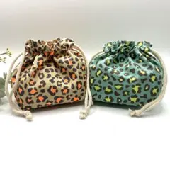 ミニ巾着ポーチセット レオパード 小物入れ プチギフトにも◎ ハンドメイド