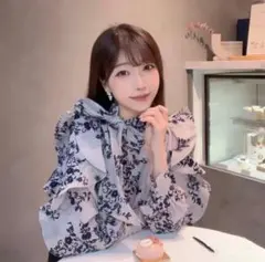 ブラウス リボンタイ　シフォン フロッキー　オーガンシースルー　ネイビー　紺