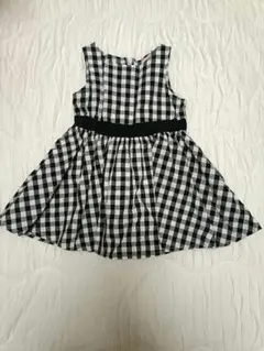 プティマイン ギンガムチェック ワンピース 女の子 黒白 ノースリーブ 90