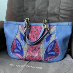 希少●ボルボネーゼ　トートバッグ　ブルー バタフライモチーフ　borboneseのサムネイル