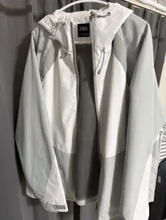 ZARA フード付きアウター S/M ホワイト/グレー