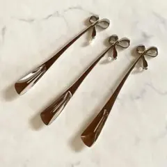 Mikimoto⭐︎ 18-8 パール付　リボンモチーフスプーン　3本　真珠のサムネイル