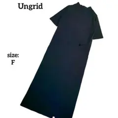 【良品】 ロングワンピース 半袖 サマーニット ハイネック スリット 春夏 黒