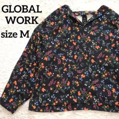 グローバルワーク Vネック 長袖カットソー M 花柄 ブラックのサムネイル