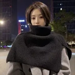 タートルニット ネックウォーマーケープニットスヌード つけ襟 黒 ブラック