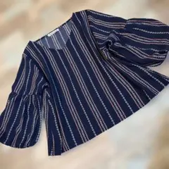 未着用　M Futier Land ストライプ柄 パフスリーブ ブラウス