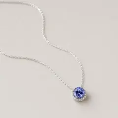N096 人工タンザナイト ネックレス CZダイヤ S925 プラチナコートのサムネイル