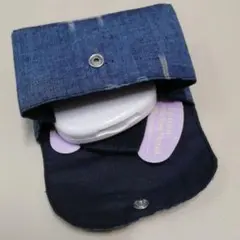 紬　フラップ式小型ポーチ　②　ダークブルー　小型ポーチ　ハンドメイド