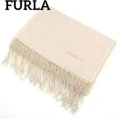 FURLA フルラ マフラー ストール ベージュ　ロゴ ブランド フリンジ　薄茶