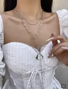 シルバークリスタルY字ロングネックレス 2つセット