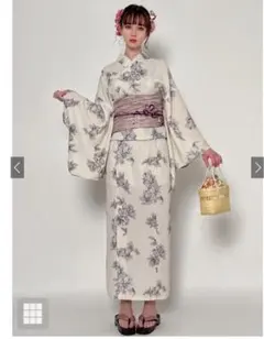 アイボリー花柄浴衣・帯セット