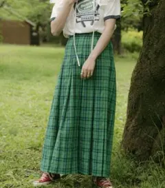FREAK's STORE グリーンチェック柄プリーツロングスカート