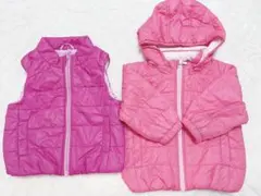 ベビーピンク フード付きジャケットとベスト 80センチ90センチセット