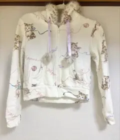 MILK 猫プリント ファー付きパーカー