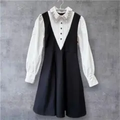 ManonMimie マノンミミーメイド風ビジュー ワンピース黒