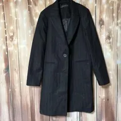 ZARA WOMAN ザラウーマン ブラックストライプ チェスターコート L