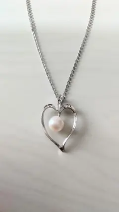 パール付オープンハートネックレス