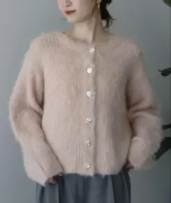 クルーネックシャギーカーディガン