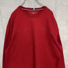 トミーヒルフィガー　刺繍ロゴ　レッド　長袖　ロングTシャツ　ビックサイズ2XLのサムネイル