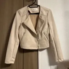 ロイヤルパーティー ノーカラー ライダースジャケット ベージュ