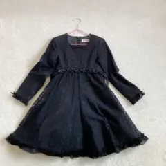 極美品【メゾピアノ】日本製　総レース　リボン　フリル　長袖ワンピース
