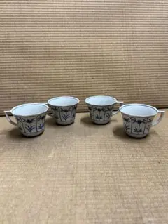 たち吉 青い花柄のカップ　4個セット