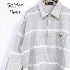 ゴールデンベア　長袖　ポロシャツ　ボーダー　ワンポイント　L 薄緑　胸ポケット