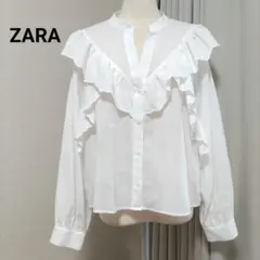 ZARA レース フリル付き 白シャツ ブラウス ホワイトシャツ XL ゆったり